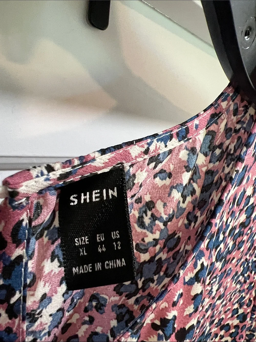 SHEIN Pink and Navy Floral Tiered Mini Dress